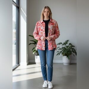 Hearts of Palm Red and Orange Blouse